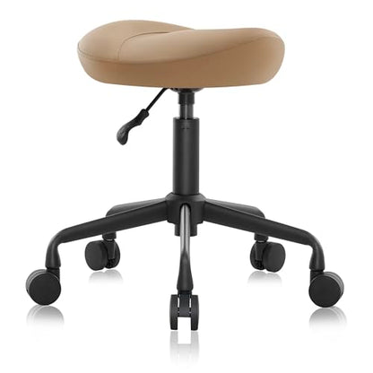 Ergonomic Saddle Stool, Adjustable Hydraulic Rolling Chair with Swivel Seat - color: Tan, size: Standard without Backrest