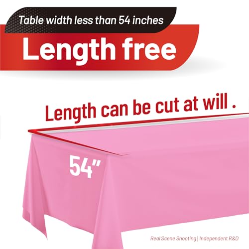 Plastic Tablecloth Roll, 110 Ft X 54 In Table Cloth Disposable Table Cover | Pink Tablecloth with Cutter PEVA Disposable Tablecloth Rectangular Table Cover Roll for Baby Shower, Birthday Party, Festival - color: Pink, size: 1320" x 54" (Rectangular)