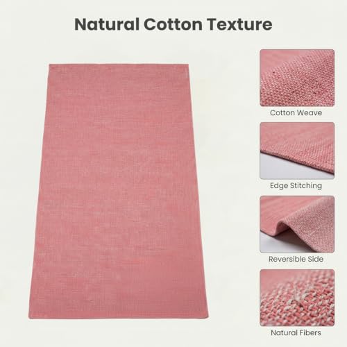 LFH Home Handmade Cotton Yoga Mat Cotton Rug picnic mat For Exercise, Workout, Fitness - Perfect Heavy Quality Eco Friendly Natural Cotton Woven Reversible Yoga Mats for Men & Women - 72x26 Inch. - color: Brick