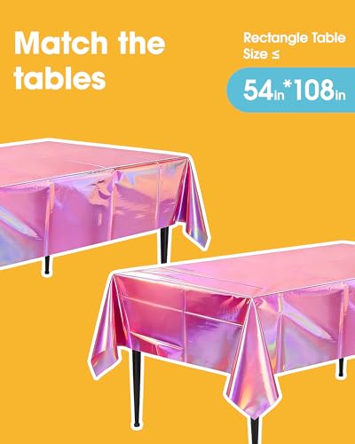 Niuara Iridescent Pink Plastic Table Cloth Disposable, 4 Pack, 54 x 108 in | Rectangle, 6 ft Tables, Birthday Party, Holiday Gathering - color: Iridescent Pink, size: 54" x 108" - 4 Packs