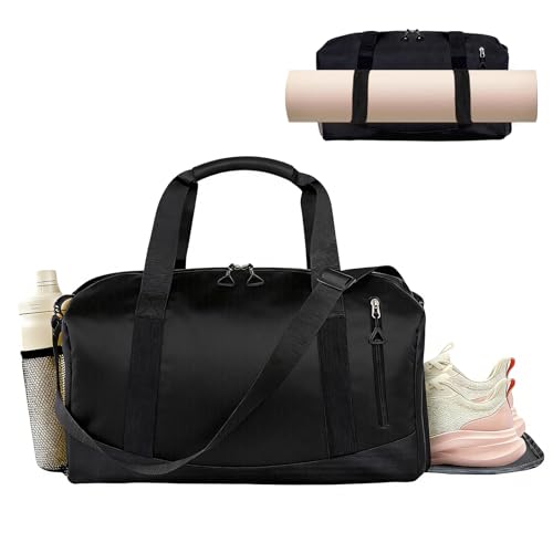 Yoga Mat Bag, Gym Workout Bag with Water Bottle Pocket, Pilates Bag for Women with Wet & Dry Pocket, Yoga Bags and Carriers Fits All Your Stuff, Yoga Tote Bag for Sports Travel Office - color: black