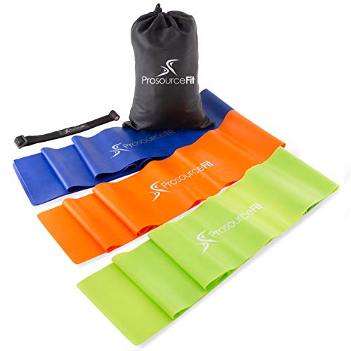 ProsourceFit Therapy Flat Resistance Bands Set of 3 (6’ each-Extra Long) for Stretching, Pilates and Rehabilitation with Door Anchor