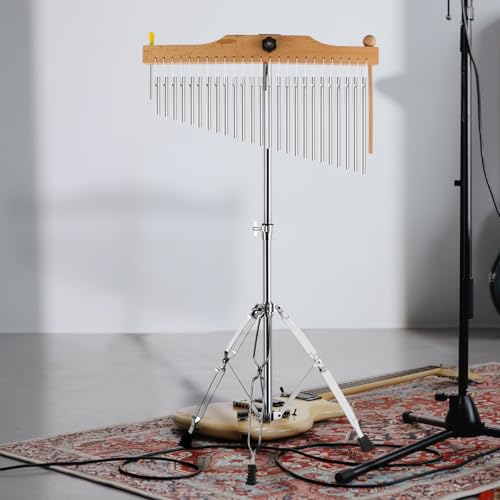EASTROCK 25 Note Chimes Single-row Bar Chime Height-Adjustable Stand Silver - color: 25note Silver
