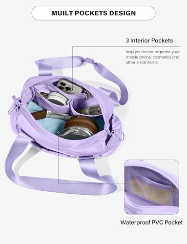 Uselike Small Gym Bag for Women, 7L Mini Duffle Bag for Travel, Lightweight Quilted Puffer Bag for Daily, Cute Shoulder Bag for Dance with Wet Pocket (Lavender Purple) - color: Lavender Purple