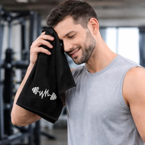 Fitness Towel 37.4 x 15.75 Inches, Quick Dry Microfiber Gym Towel for Men Women, Highly Absorbent Cooling Towel for Workout, Hot Yoga, Running, Camping - Black 1 Pack with Pouch - color: Black