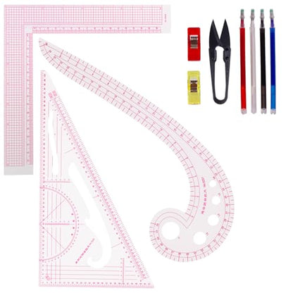 Acrylic Sewing Ruler Set，French Curve Pattern Rulers Kit for Tailors Designers Precision Pattern Making Guides Quilting and DIY Supplies (Ruler Set 1-3Pcs) - color: Pink Ruler Set 1-3Pcs