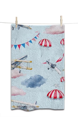 Airplane Hot Air Balloon Beach Towel Flags Garlands Clouds Parachute Face Towels Suit Travel Sports Pool Swimming Bath Camping Spa Gym Yoga,15x30 Inch - color: Airplane Hot Air Balloon