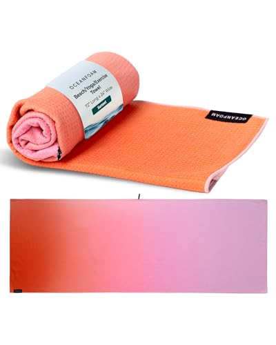 Oceanfoam Beach Towel – Lightweight, Absorbent, Quick-Drying, Sand-Resistant, Non-Slip – Ideal for Workouts, Yoga, Pilates, Beach, Pool, Boat & Travel – 25% Recycled – 72"x24" (Sunset) - color: Sunset