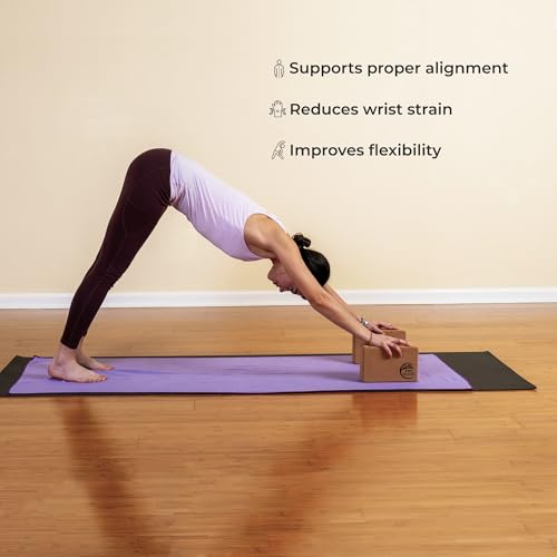 Cork Yoga Blocks 2 Pack – High Density Natural Cork Blocks for Yoga, Pilates, Stretching, Balance & Flexibility