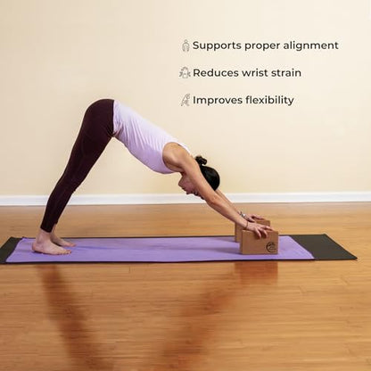 Cork Yoga Blocks 2 Pack – High Density Natural Cork Blocks for Yoga, Pilates, Stretching, Balance & Flexibility
