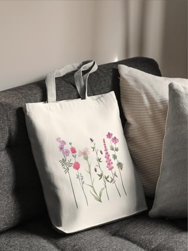 Aesthetic Canvas Tote Bag for Women with Inner Pocket - color: Flower-pink