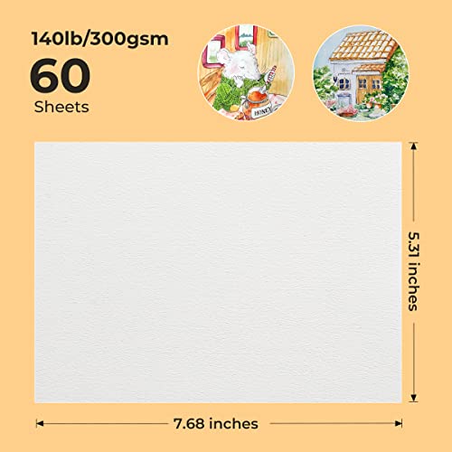 Paul Rubens 60 Sheets Watercolor Paper, Cold Press 50% Cotton&140lb /300gsm Acid-Free Bulk White Paper for Artists, Students & Adults（7.68 * 5.31 inch） - color: cold press, size: 7.68*5.31 inches