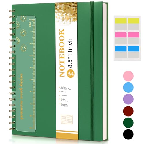 Spiral Notebook Journal 8.5” x 11”, A4 Large Notebooks for Women Men, College Ruled Lined Journal, 100 GSM Paper, Hardcover Spiral Bound Journals for Work School Writing Note Taking Business, Green - color: Green, size: Line