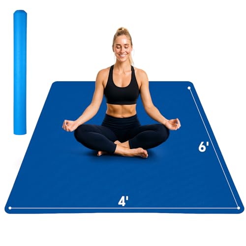Stepwaver Extra Large Yoga Mat 6'x4'(1/3" & 1/4" Thick), Non-Slip, Ultra Durable, Wide Workout Mat, Wide Exercise Mats for Home Workouts, Yoga, Pilates, Stretching (Barefoot Exercise) - color: Blue, size: 72" x 48" x 0.24"