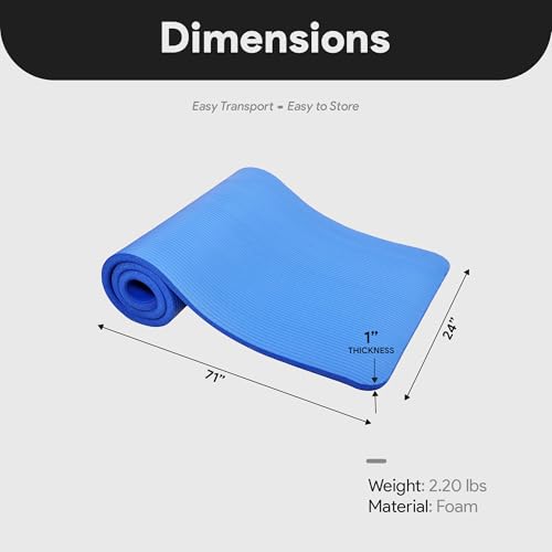 BalanceFrom 1-inch Thick 71x24 Inches Extra Thick Exercise Yoga Mat - color: Blue