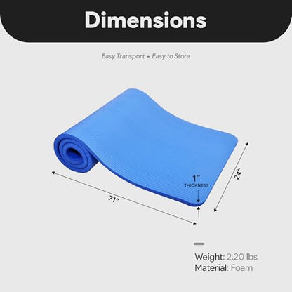 BalanceFrom 1-inch Thick 71x24 Inches Extra Thick Exercise Yoga Mat - color: Blue