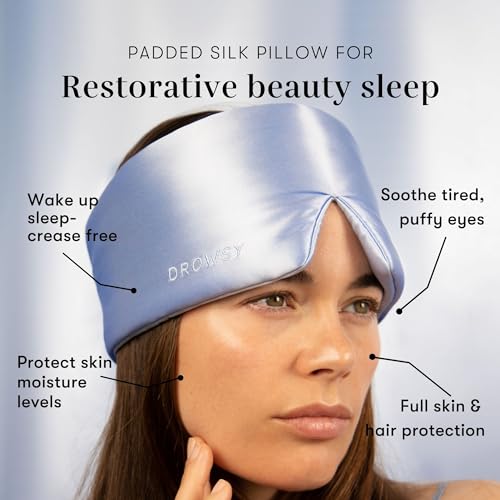 DROWSY Silk Sleep Mask - Face-Hugging, Padded Cocoon for Luxury Sleep in Total Darkness - 100% Pure Mulberry Silk (Blue Belle) - color: Blue Belle, size: 1 Count (Pack of 1)