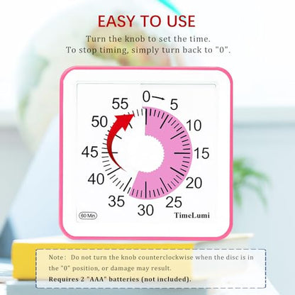 60-Minute Visual Timer for Kids, Management Classroom Timer, Pink | Classroom, Home Edition Study Visual Timer - Silent Countdown Timer for Toddlers, Kids, Teachers and Adults - color: Pink