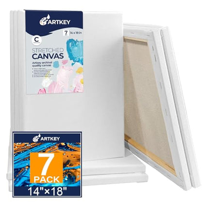 Stretched Canvases for Painting 14x18 Inch 7-Pack, 10 oz Triple Primed Acid-Free 100% Cotton Blank Canvas, Rectangular Canvas for Oil Paint Acrylics Pouring & Wet Art Media - size: 14"x18"(7-Pack), style: Studio