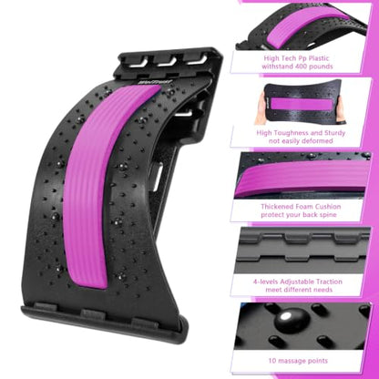 Back Stretcher - 4-Level Adjustable Lumbar Support Board & Back Cracker for Lower Back Pain Relief, Home Office Use (Pink) - color: Pink