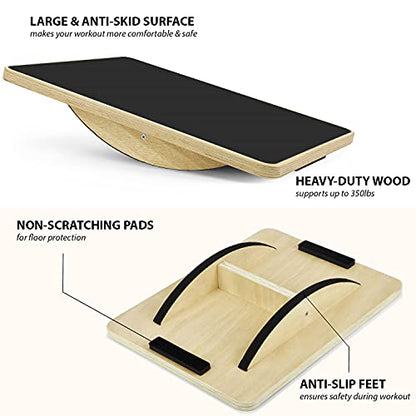 Yes4All 350LBS Professional Wooden Balance Board for Leg Workout, Anti-Slip Rocker Board, Wobble Board for Standing Desk - color: A. Black
