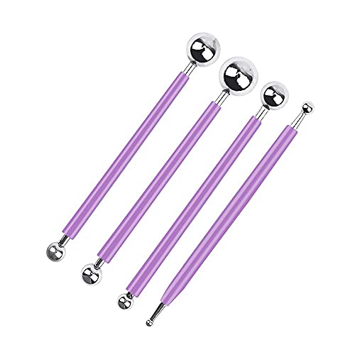 4 x Fondant Cake Decorating Clay Flower Sugarcraft Ball Model DIY Tool 8 Sizes (Purple) - color: Purple
