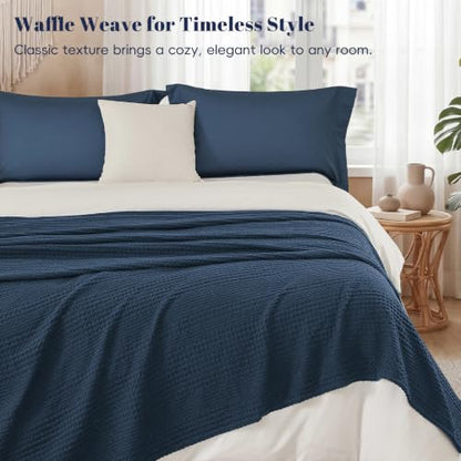 PHF Lightweight Waffle Weave Blanket King for Bed Navy Blue 104"x90" - color: Navy Blue, size: King(104"x90")