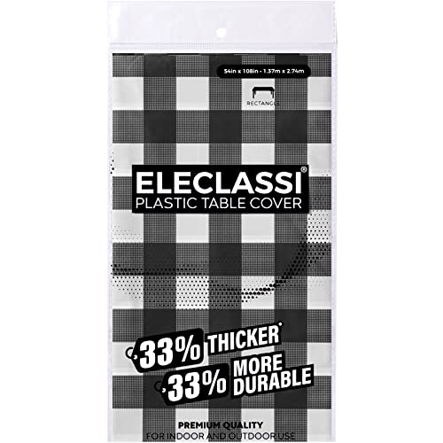 Eleclassi Black Gingham Checkered 12 Pack Premium Disposable Plastic Tablecloth 54 x 108 in - Party Plastic Table Cloth Disposable Tablecloth for Rectangle Tables Up to 8 Ft - Plastic Table Cover - color: Black Checkered, size: 12 Pack Rectangle