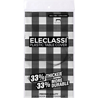 Eleclassi Black Gingham Checkered 12 Pack Premium Disposable Plastic Tablecloth 54 x 108 in - Party Plastic Table Cloth Disposable Tablecloth for Rectangle Tables Up to 8 Ft - Plastic Table Cover - color: Black Checkered, size: 12 Pack Rectangle