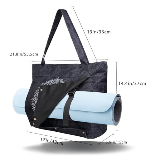 Yoga Mat Bag Yoga Bags and Carriers Fits All Your Stuff Yoga Tote Bag with Zipper Pocket Yoga Mat Carrier Pilates Bag Take in Out Mat Easily - color: Mandala Black