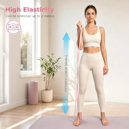 Figure 8 Resistance Bands 3 Pack, 21.6" Extra Long Elastic Exercise Bands with Handles, 15/25/35LB Stretching Band Set for Physical Therapy, Yoga, Pilates, Arm Back Shoulder Workout - color: Beige + Pink + Green