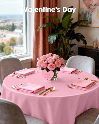 Pureegg Plastic Table Cloth Disposable 8 Pack, 84 Inch Round, Pink | Easter Party, Valentines Day, Mothers Day, Leakproof & Sturdy, Pink, Round Tablecloth - color: Pink, size: 84" Round