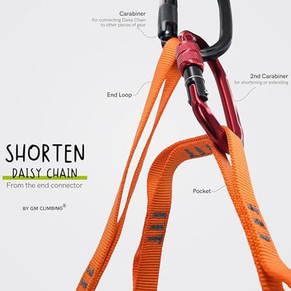 GM CLIMBING 16mm Nylon Daisy Chain Sling 22kN 120cm / 48in CE UIAA Certified for Leading Aid Climb Ascender Rigging Hammock Suspension - color: Orange | 2 Pack