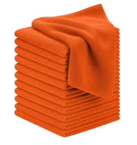 Avalon Towels Microfiber Cleaning Cloths (Value Pack of 12) - Size 12 x 12 Inches, Highly Absorbent Cleaning Rags, Lint Free, Reusable and Washable, Microfiber Towels for Cars - color: Orange, size: Pack of 12 - 12x12 Inches