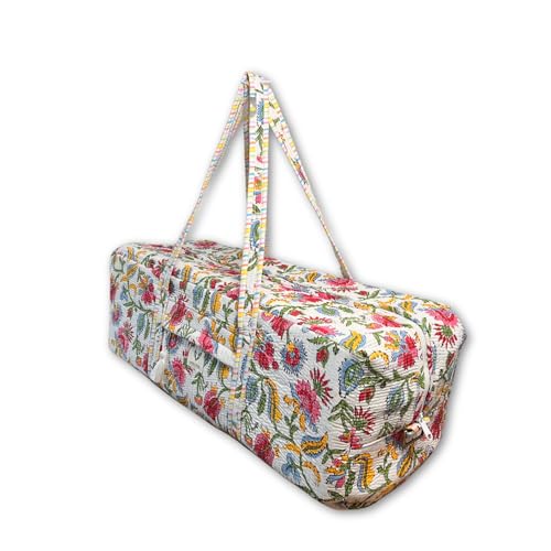 Large Capacity Handblock Printed Yoga Mat bag for Women, Gym Bag, Fits Yoga Blocks, Adjustable strap, Pilates, Gym, Fitness Block & Gear, Light and Durable - color: Summer Time