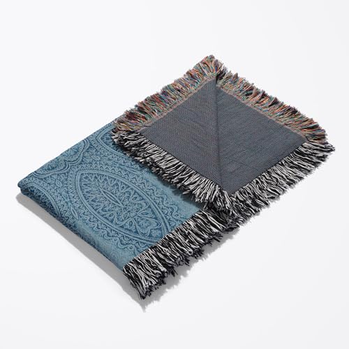 3dRose Blue Big Elegant Fractal Flower Mandala Woven Blanket