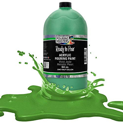 Pouring Masters Vivid Jade Metallic Pearl Ready to Pour Acrylic Pouring Paint - Premium 64-Ounce Pre-Mixed Fluid Acrylic Paint - Fluid Art Supplies for Canvas, Wood, Paper, Tile & Rocks - color: Vivid Jade Metallic Pearl, size: 64 Fl Oz (Pack of 1)