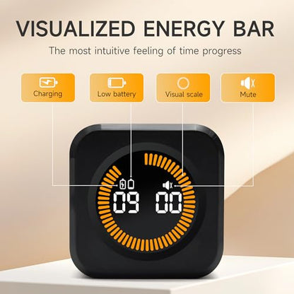 Rotating Productivity Timer, 5, 25, 10, 50 Minute Presets, Desk Cube | Gravity sensor with mute function; ADHD-friendly for work, study, kitchen and back to school - color: Black
