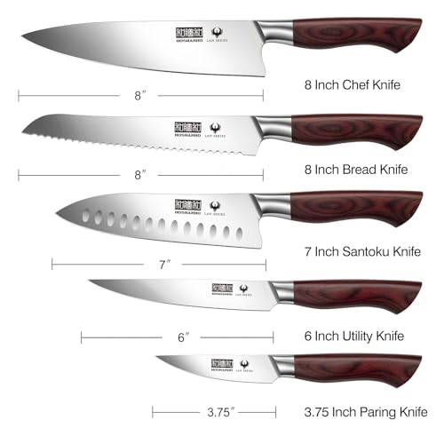 HOSHANHO 5PCS Japanese Kitchen Knife Set, Sharp Chef Knives & Wood Handle | Professional Ultra Sharp High-Carbon Stainless Steel Cooking Knife Set with Ergonomic Wood Handle, Elegant Box for Home Gift - size: 5 Pieces Knife Set