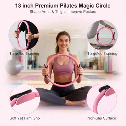 Pilates Kit with Yoga Block, Home Workout Set for Women - color: PINK
