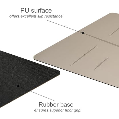 Natural Rubber Yoga Mat - Non Slip Non Toxic - 5mm Thick Yoga Mat for Hot Yoga/Pilates - Extra Large 26.8’’ with Alignment Guide - Sweat Proof - with Carrying Bag - color: Latte Grey