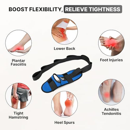 DMoose Fitness Foot & Calf Stretcher with Adjustable Padded Stretching Strap for Plantar Fasciitis, Hamstring, Heel Spurs and Achilles Tendonitis Relief - Yoga Leg Stretch Strap for Flexibility - color: Blue