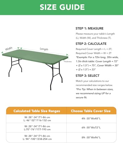 KeyWave Fitted Tablecloth Rectangle Table Cloths - 6 Pack 6 Foot Elastic Stretch Folding Table Top Cover Water-Resistant Reusable for Outdoor Picnic Camping Party Event, Sage Green, 72" L x 30" W - color: Sage Green, size: 6 ft - 6 Pack
