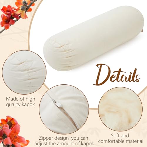 Leinuosen Organic Kapok Orthopedic Roll Pillow 14"x5" – Neck, Back, Knee & Leg Support Bolster – Cervical & Lumbar Roll for Pain Relief, Spinal Alignment – Natural Filling, Adjustable for Bed & Travel - size: 14" X 5"