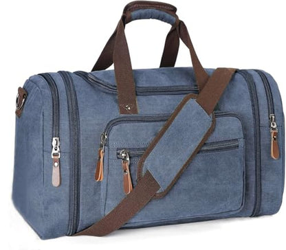 Sechunk Duffle Bag Canvas Large Outdoor Shoulder Bag Overnight Handbag Travel Tote Luggage Weekender Bag - color: blue-A