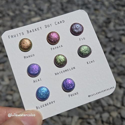 IUILE Handmade Watercolor Paints - Fruits Basket Dot Card (8 colors). Color Shift, Metallic, Shiny, Shimmer - color: Fruits Basket Dot