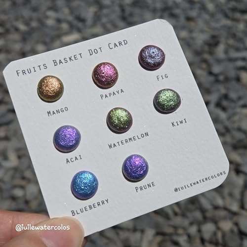 IUILE Handmade Watercolor Paints - Fruits Basket Dot Card (8 colors). Color Shift, Metallic, Shiny, Shimmer - color: Fruits Basket Dot