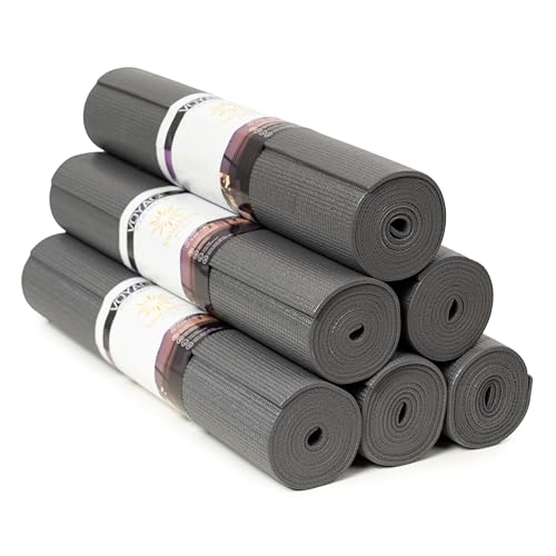 Voyage 5mm Studio Yoga Mats, 6 Pack, 72x24in | Extra Long, Anti-Tear Exercise Mats for Workout, Stretching, Fitness - Non Slip Gym Mats for Home, Schools and Studios - color: Charcoal