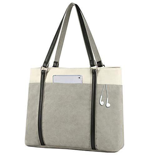 Laptop Tote Bag for Women, 15.6 Inch Work Bag with Laptop Compartment and Zipper, Canvas Computer Tote for Teacher - color: 회색.