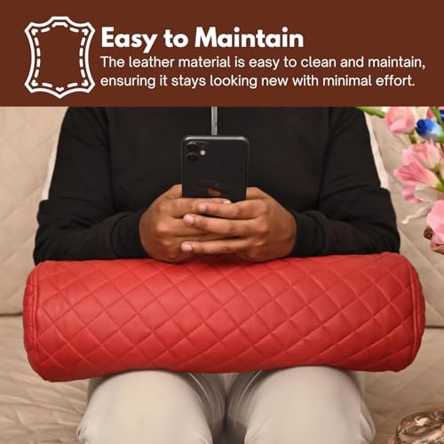 Neck Roll Pillow Cushion Cover, 16x6 Inch Full Moon Round Bolster Pillow Case, Cylinder Soft Lambskin Leather Pillowcase for Head, Spine & Neck Support During Sleep - Quilted Cherry Red Pack of 1 - color: Quilted Cherry Red Pack of 1